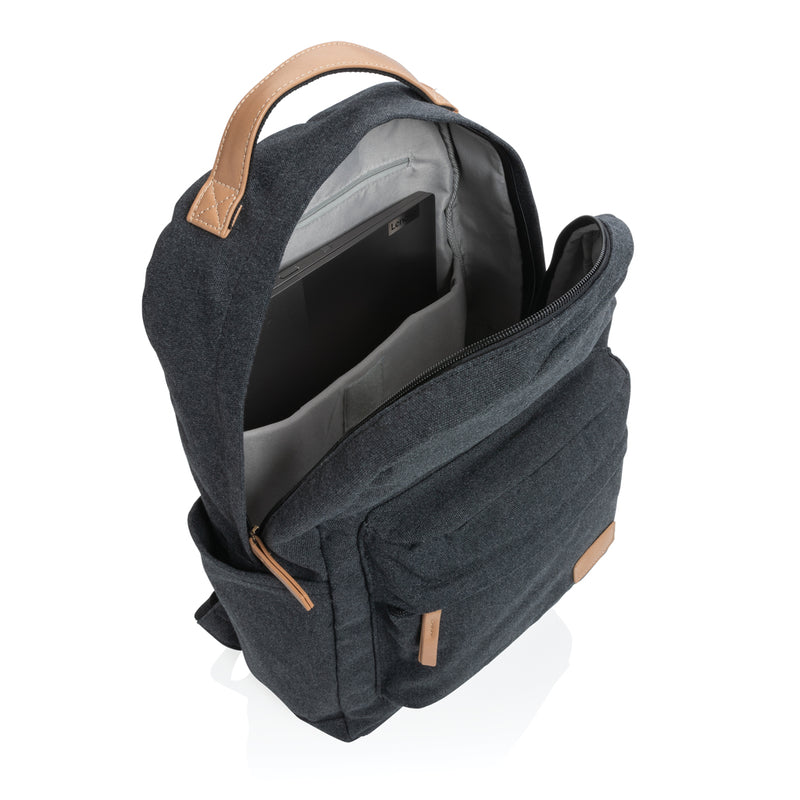Load image into Gallery viewer, 16 oz recycled canvas backpack from XD Collection, stylish eco-friendly bag with adjustable straps and multiple compartments.