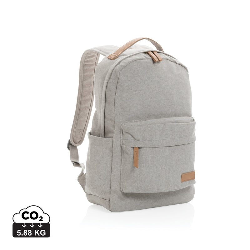 Load image into Gallery viewer, Recycled canvas backpack from XD Collection with adjustable straps and multiple compartments, suitable for travel and everyday use.