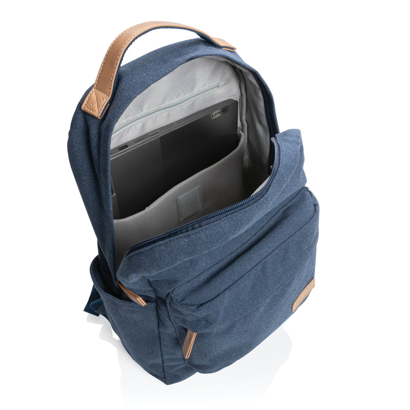 Load image into Gallery viewer, 16 oz recycled canvas backpack from XD Collection, showing front view with adjustable straps and spacious main compartment.