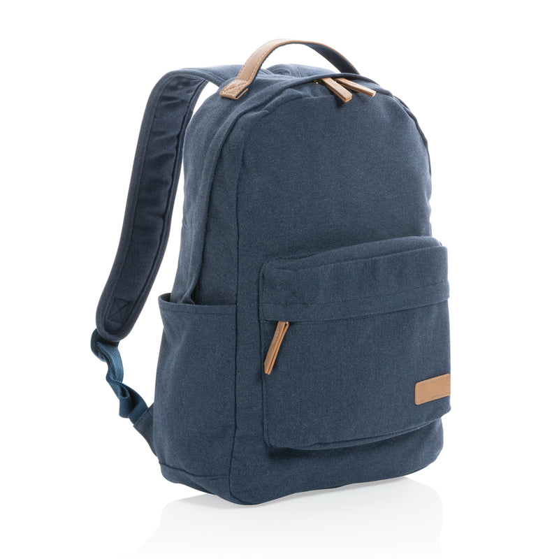 Load image into Gallery viewer, 16 oz recycled canvas backpack from XD Collection, showcasing adjustable straps and spacious main compartment for travel and daily use.
