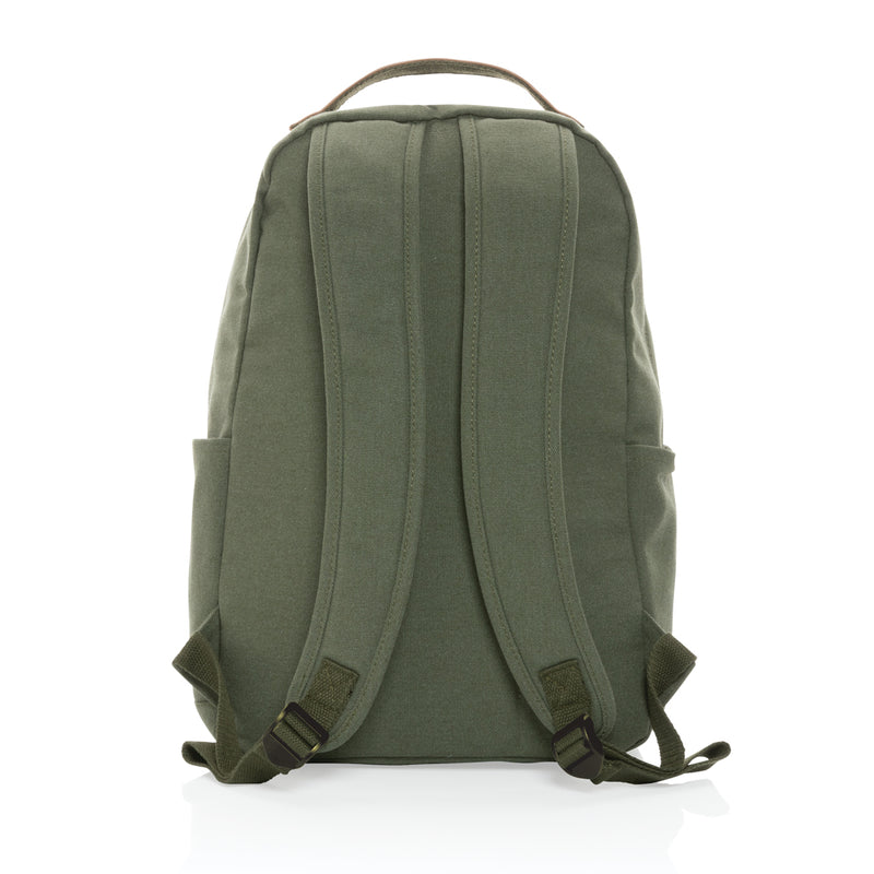 Load image into Gallery viewer, 16 oz recycled canvas backpack from XD Collection, showing front view with adjustable straps and spacious main compartment.