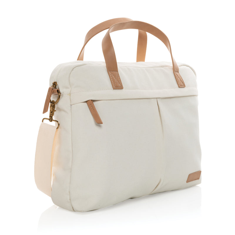 Load image into Gallery viewer, Recycled canvas laptop bag from XD Collection, 16 oz. eco-friendly bag with adjustable strap and multiple compartments.