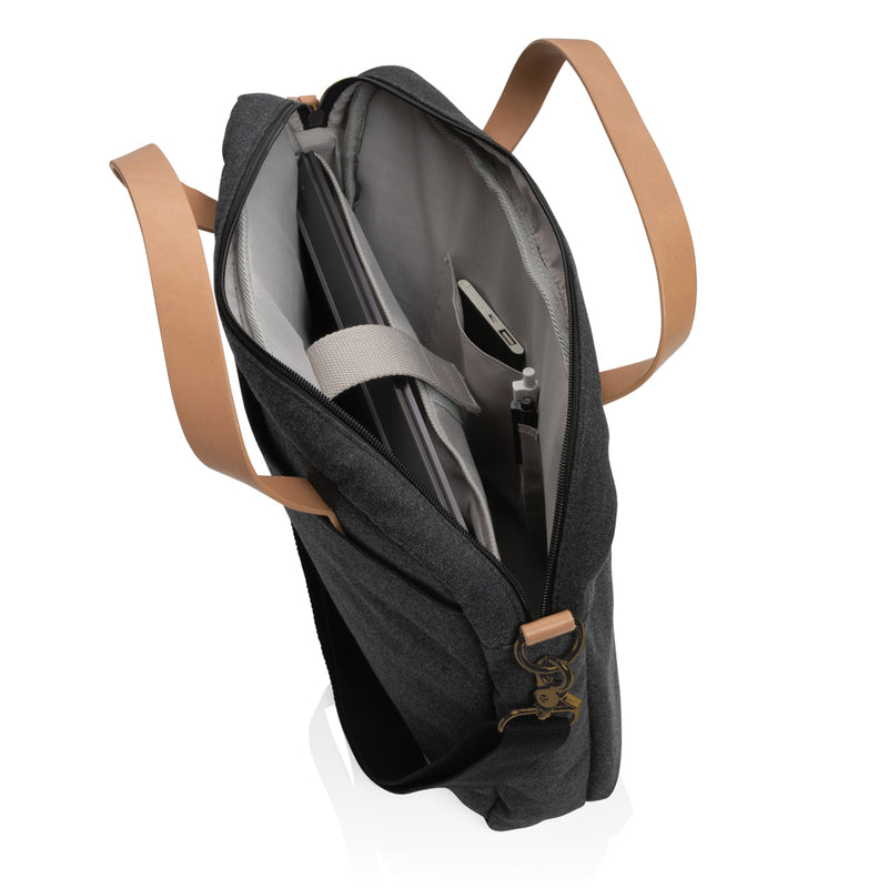 Load image into Gallery viewer, 16 oz recycled canvas laptop bag from XD Collection, stylish and eco-friendly with a spacious main compartment and sturdy handles.
