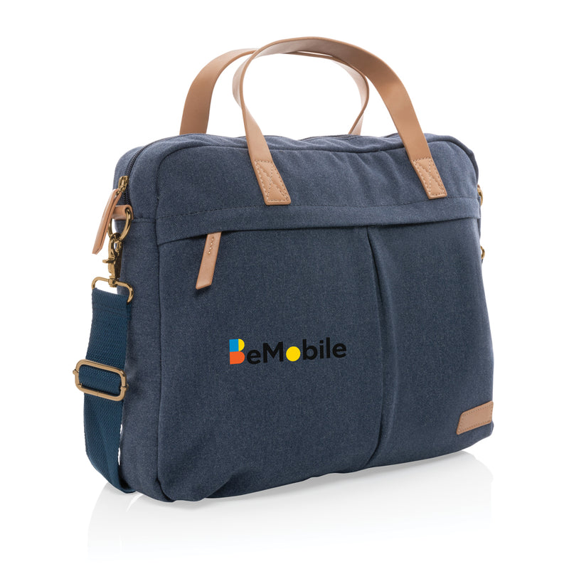 Load image into Gallery viewer, 16 oz recycled canvas laptop bag from XD Collection, featuring a sturdy design with a handle and secure zipper closure.