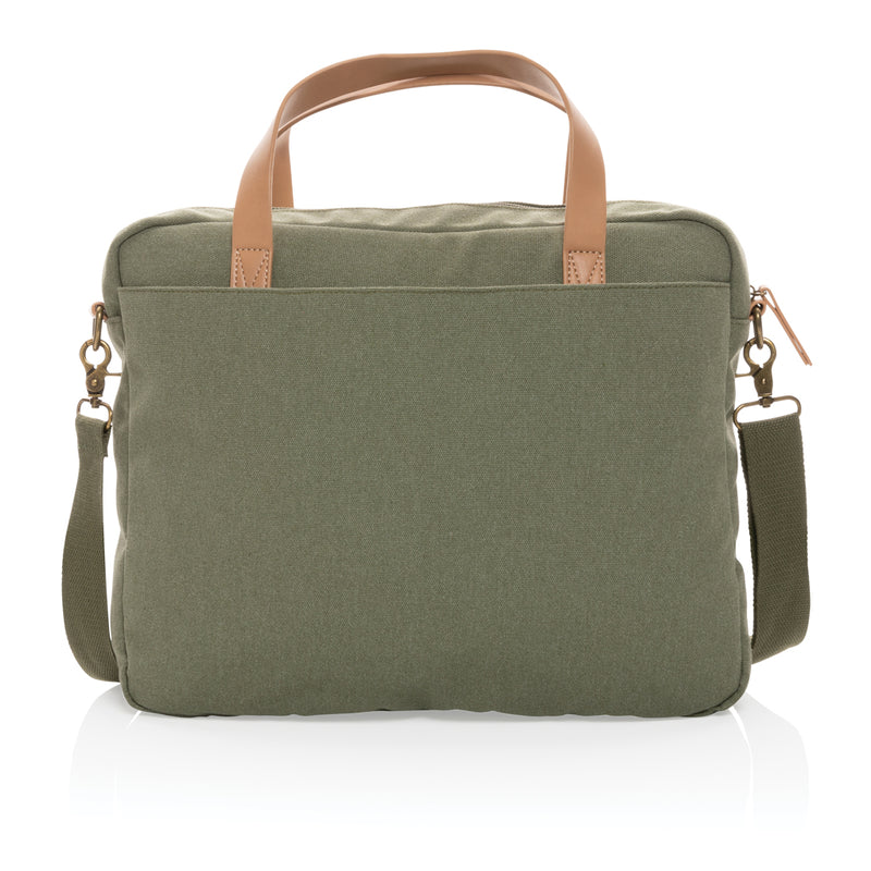 Load image into Gallery viewer, 16 oz recycled canvas laptop bag from XD Collection featuring a durable, eco-friendly design with a top handle and zipper closure.