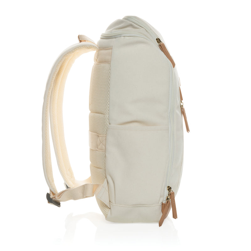 Load image into Gallery viewer, 16 oz recycled canvas laptop backpack by XD Collection featuring a 15-inch compartment and adjustable straps.
