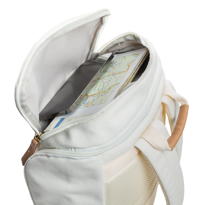 Load image into Gallery viewer, 16 oz recycled canvas laptop backpack by XD Collection with adjustable straps and multiple compartments, 15-inch size.