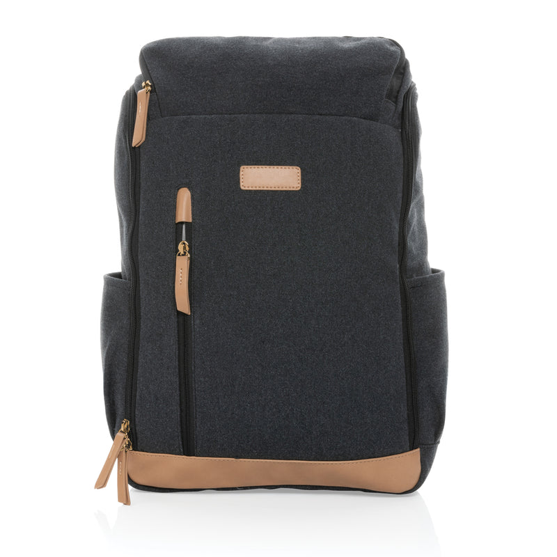 Load image into Gallery viewer, 16 oz recycled canvas laptop backpack by XD Collection, 15-inch bag with multiple compartments and adjustable straps.