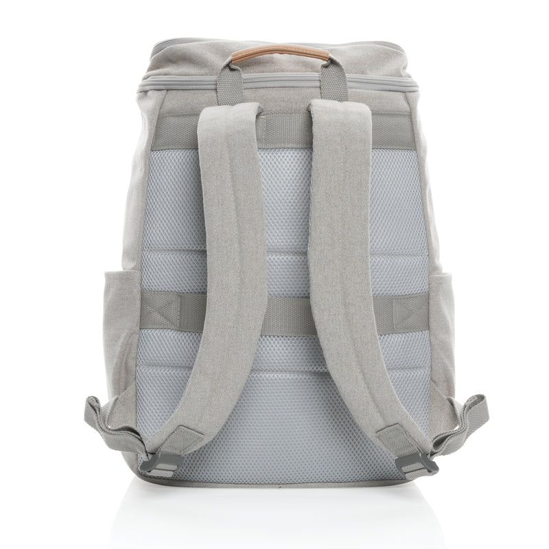 Load image into Gallery viewer, 16 oz recycled canvas laptop backpack by XD Collection featuring a 15-inch compartment and multiple storage pockets.