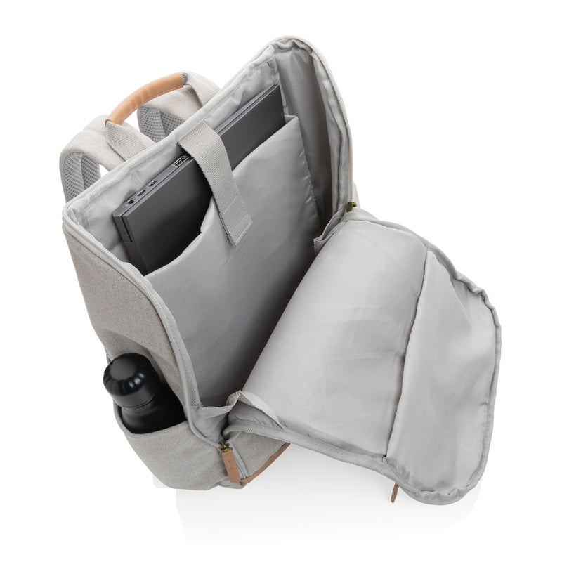 Load image into Gallery viewer, 16 oz recycled canvas laptop backpack by XD Collection, 15-inch size with multiple compartments and sturdy straps.