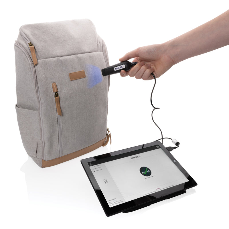 Load image into Gallery viewer, Recycled canvas 15-inch laptop backpack from XD Collection, featuring a 16 oz. durable, eco-friendly design with multiple compartments.