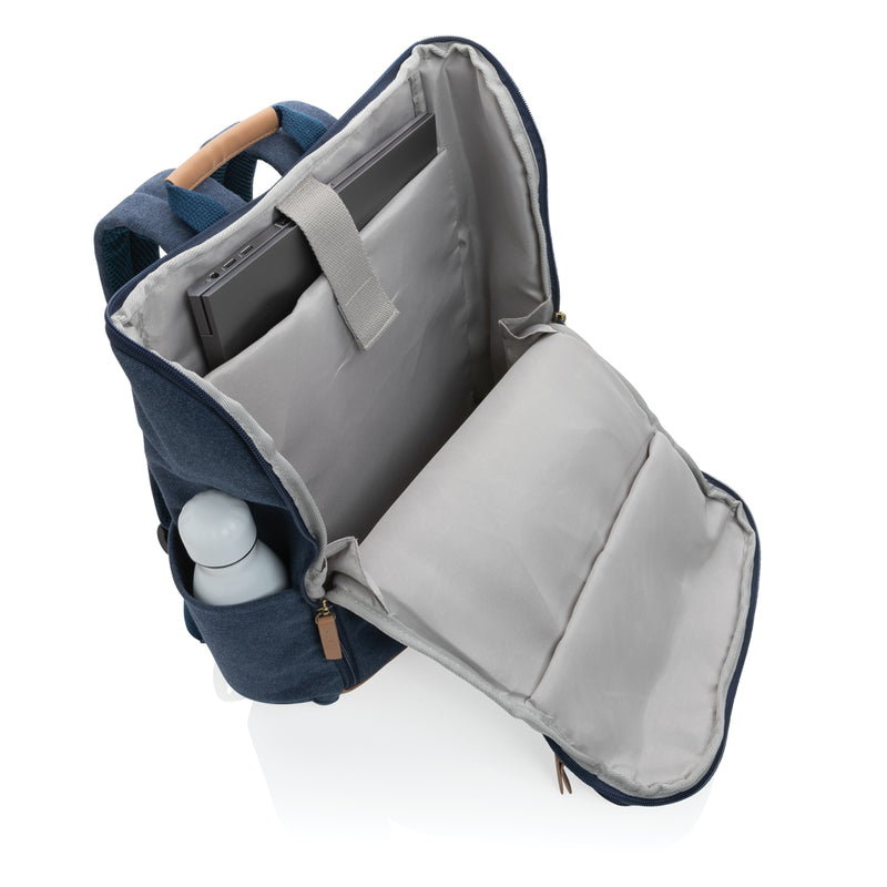 Load image into Gallery viewer, 16 oz. recycled canvas laptop backpack from XD Collection, 15-inch size with multiple compartments and adjustable straps.
