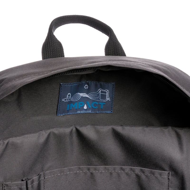 Load image into Gallery viewer, XD Xclusive Impact AWARE™ RPET 15.6-inch laptop backpack in black, featuring multiple compartments and padded shoulder straps.