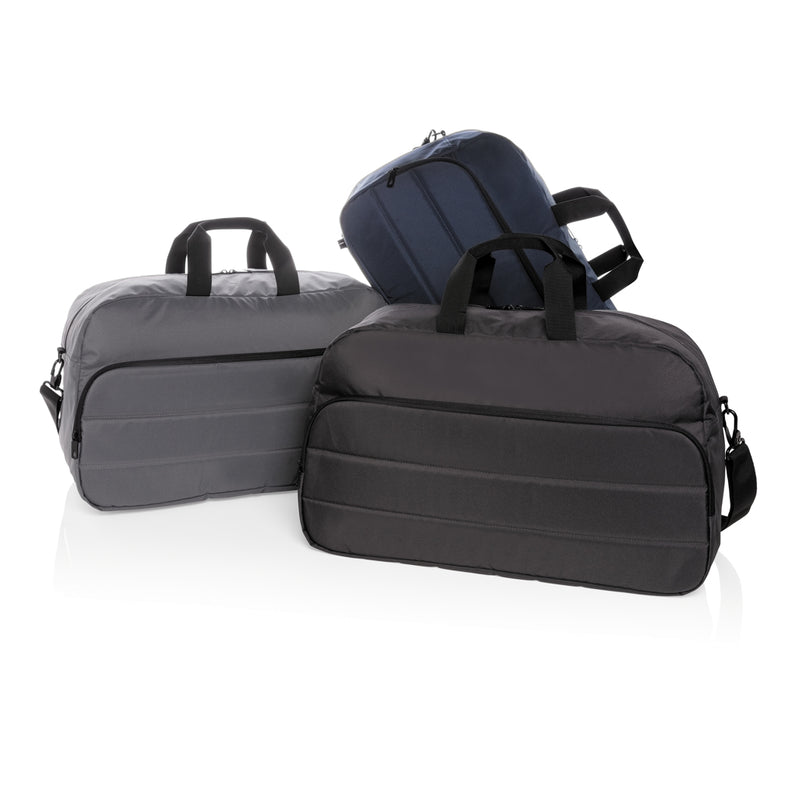Load image into Gallery viewer, Impact AWARE™ RPET weekend duffel bag by XD Xclusive showing durable recycled material and spacious design for travel.