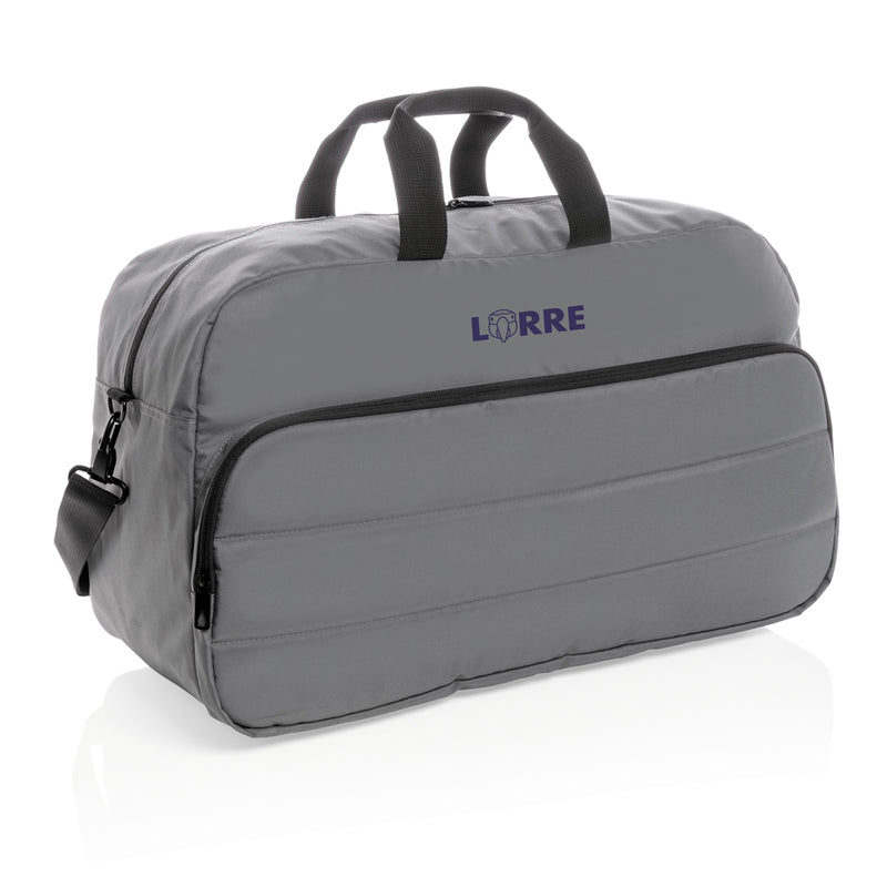 Load image into Gallery viewer, XD Xclusive Impact AWARE™ RPET weekend duffel bag in black with sturdy handles and spacious main compartment.