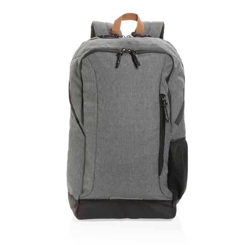 Load image into Gallery viewer, Impact AWARE™ urban outdoor backpack by XD Collection, stylish black bag with multiple compartments and padded shoulder straps.