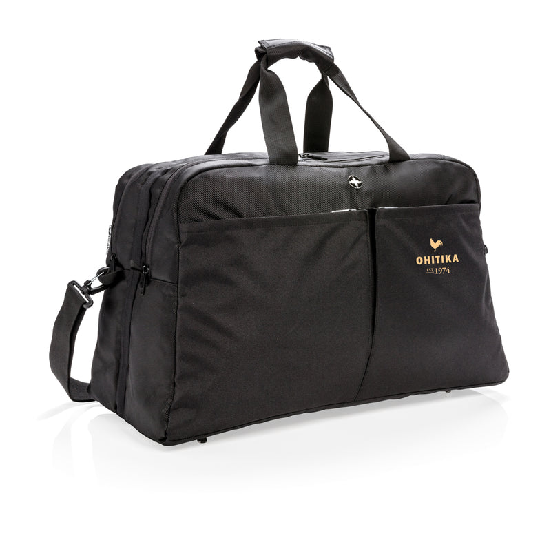Load image into Gallery viewer, Swiss Peak RFID duffle with suitcase opening - Custom Wood Designs