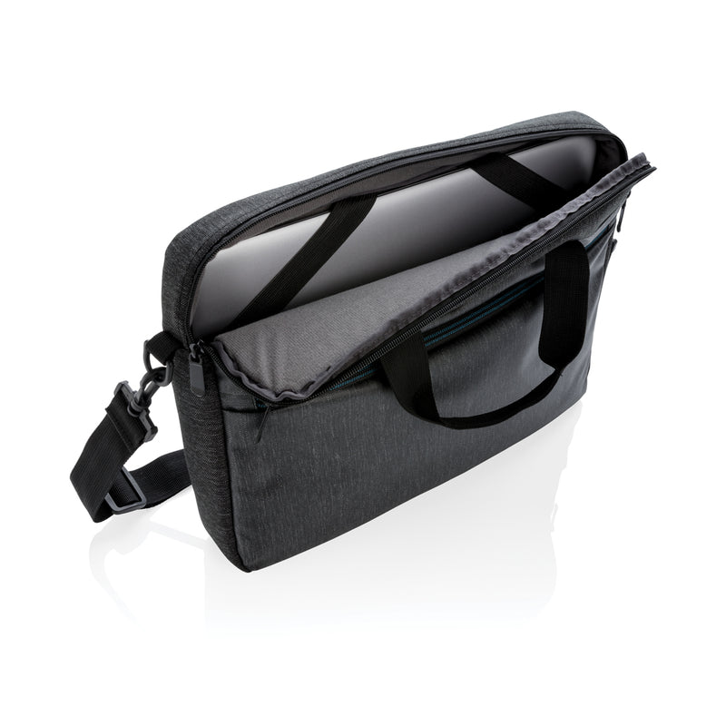 Load image into Gallery viewer, XD Collection 900D PVC-free laptop bag showing a sleek black bag with adjustable shoulder strap and multiple compartments.
