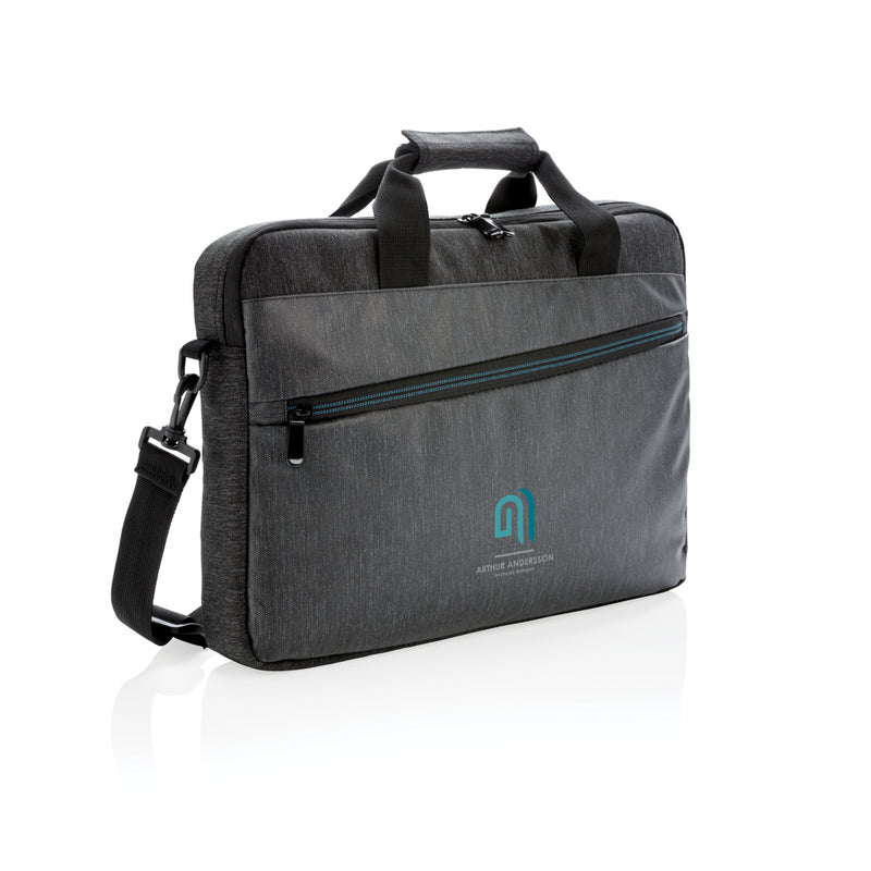 Load image into Gallery viewer, XD Collection 900D PVC-free laptop bag showing durable black fabric with handle and zipper closure for travel and everyday use.