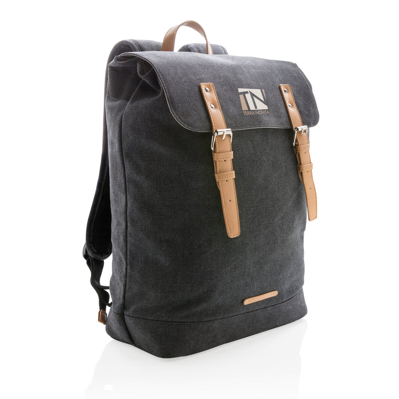 Load image into Gallery viewer, PVC-free canvas laptop backpack from XD Collection, showing sturdy design with multiple compartments and adjustable straps.