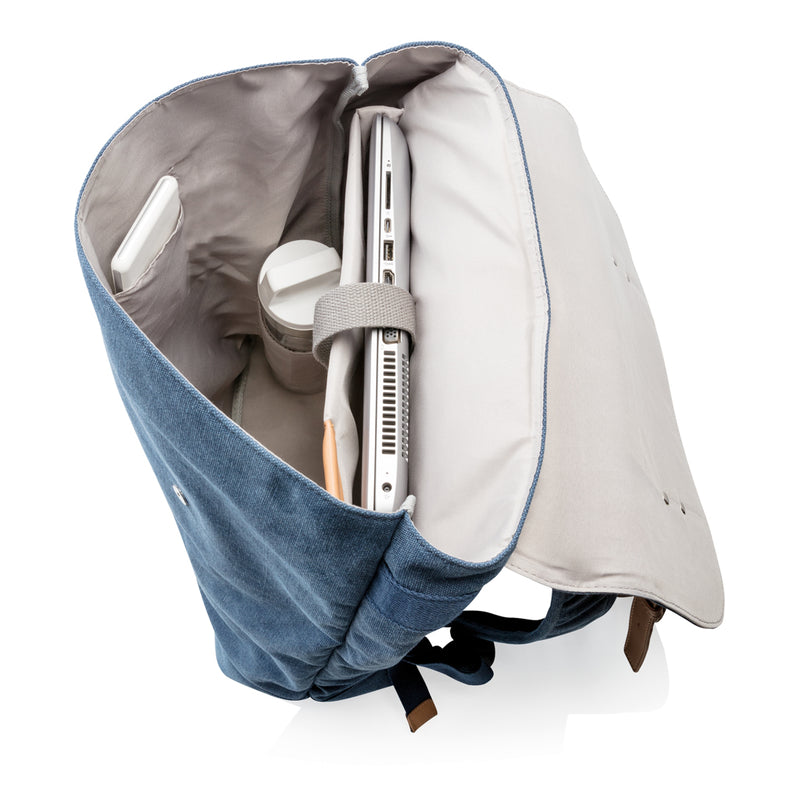 Load image into Gallery viewer, PVC-free canvas laptop backpack by XD Collection, showing multiple compartments and adjustable shoulder straps.