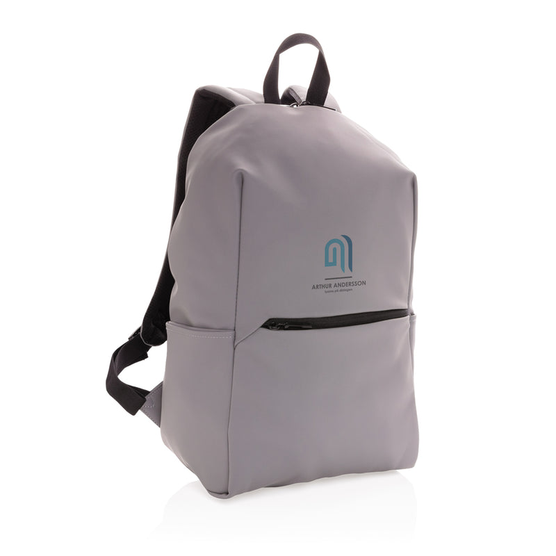 Load image into Gallery viewer, Smooth black PU laptop backpack for 15.6-inch laptops from XD Collection, featuring multiple compartments and adjustable straps.