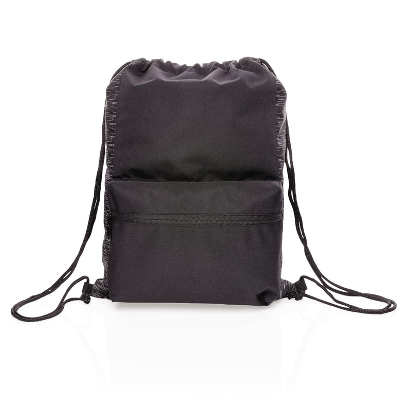 Load image into Gallery viewer, Reflective drawstring backpack from XD Collection's AWARE™ RPET Bags & Travel line, featuring eco-friendly design and adjustable straps.