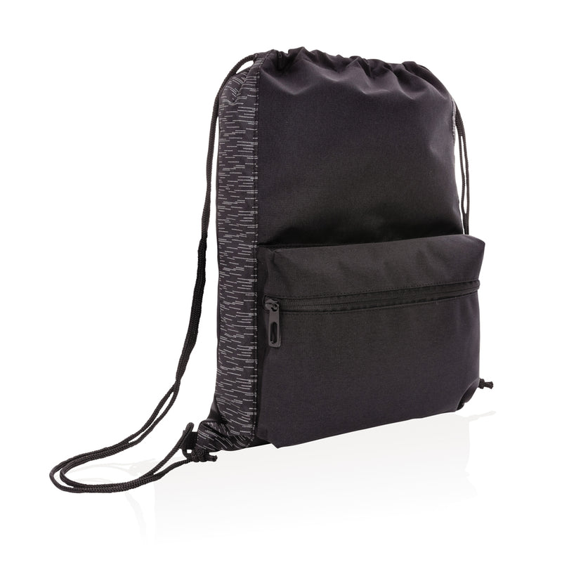 Load image into Gallery viewer, Reflective drawstring backpack from XD Collection's AWARE™ RPET Bags & Travel line, featuring a sleek design and adjustable straps.