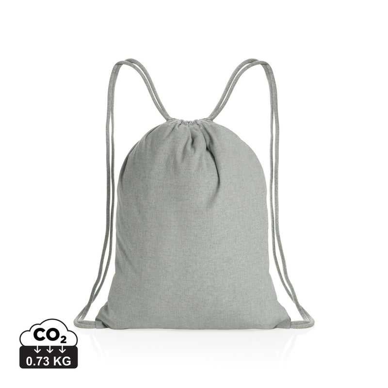 Load image into Gallery viewer, Recycled cotton drawstring backpack by XD Collection, Impact AWARE™ eco-friendly bag with black drawstrings and minimalist design.