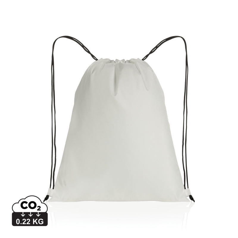 Load image into Gallery viewer, Impact AWARE™ RPET 190T drawstring bag by XD Collection, lightweight eco-friendly bag with black drawstrings and branding details.