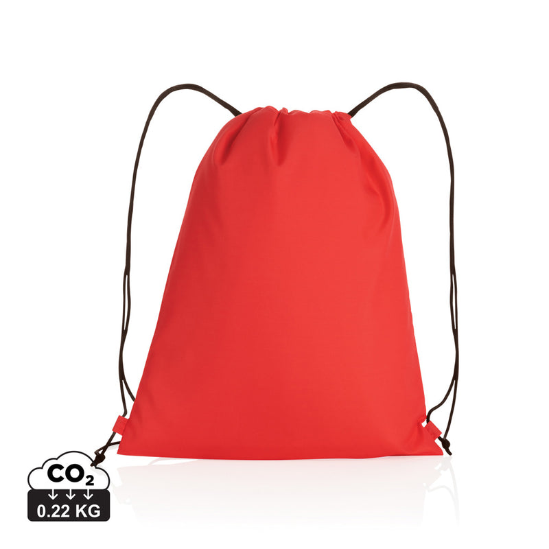 Load image into Gallery viewer, Impact AWARE™ RPET 190T drawstring bag by XD Collection, green lightweight bag with black drawstrings, made from recycled materials.