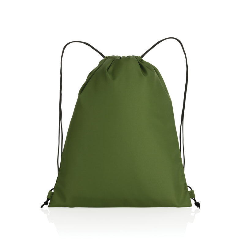 Load image into Gallery viewer, XD Collection Impact AWARE™ RPET 190T drawstring bag with black drawstrings and logo, lightweight and eco-friendly travel bag.