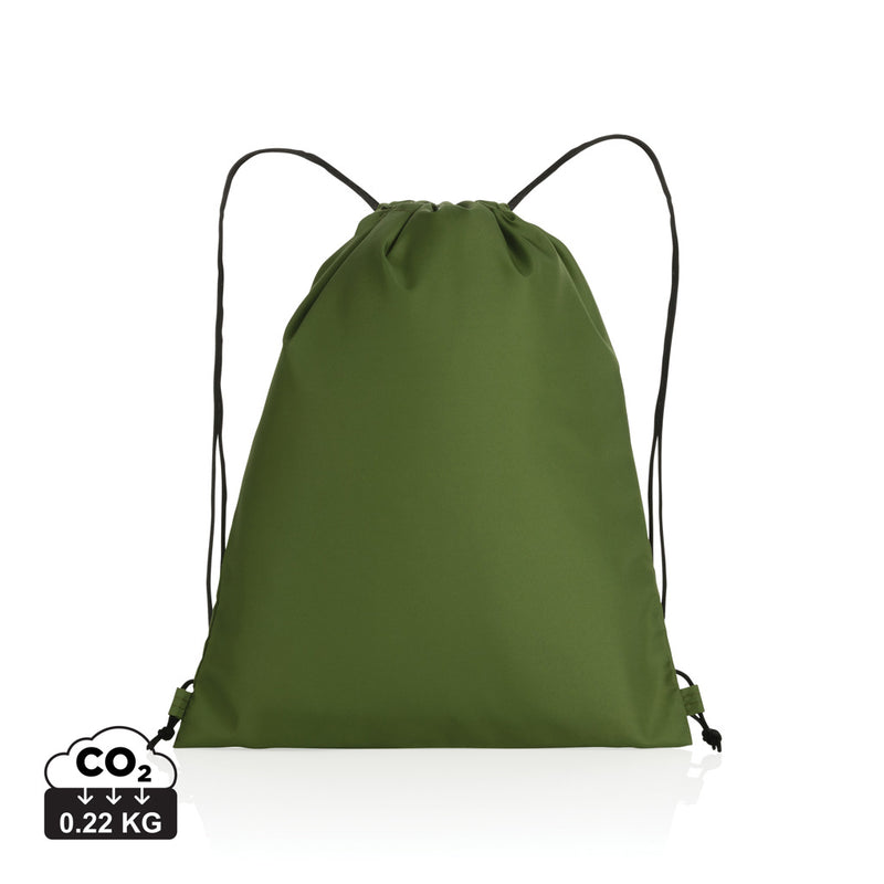 Load image into Gallery viewer, Impact AWARE™ RPET 190T drawstring bag by XD Collection, lightweight eco-friendly bag with black drawstrings and branded logo.