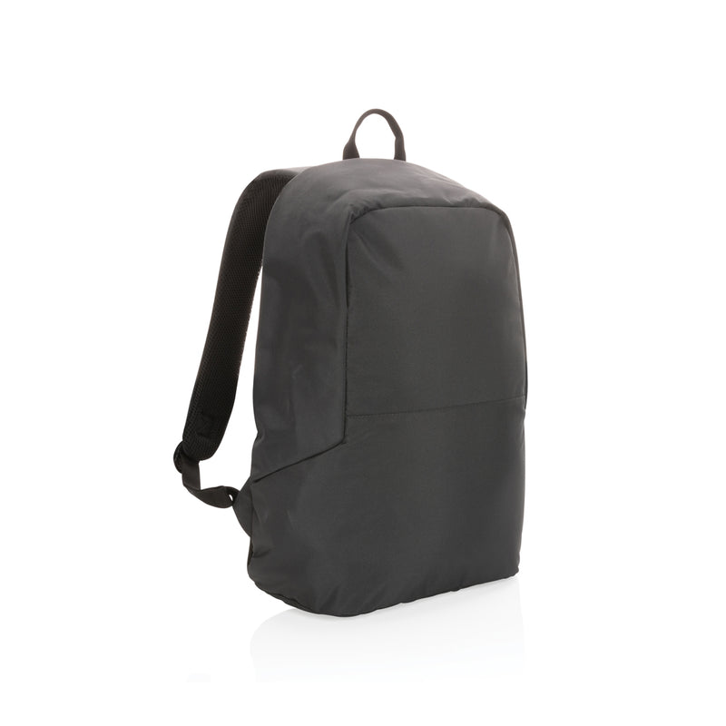 Load image into Gallery viewer, XD Collection Impact AWARE™ RPET anti-theft backpack with multiple compartments and padded straps, shown in black on a plain background.