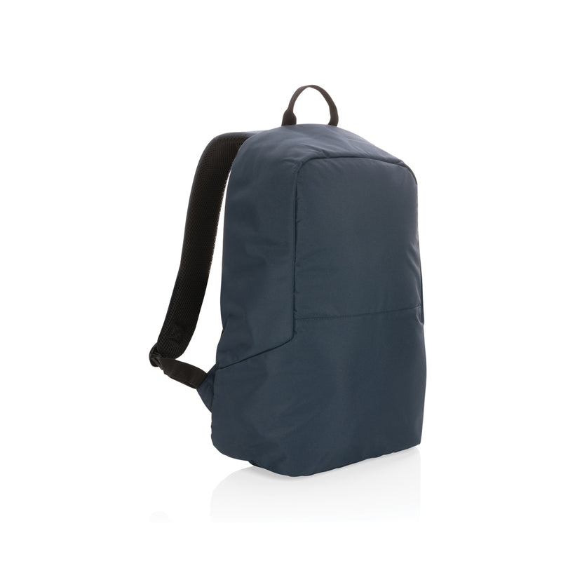 Load image into Gallery viewer, XD Collection Impact AWARE™ RPET anti-theft backpack in black, showing secure zipper and sturdy straps for travel and daily use.