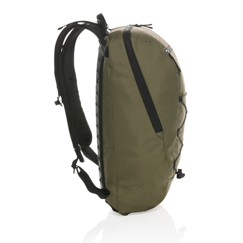 Load image into Gallery viewer, Impact AWARE™ hiking backpack by XD Collection, 18L capacity, durable bags and travel gear, shown in black with multiple compartments.