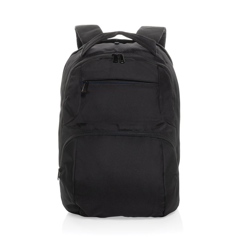 Load image into Gallery viewer, Impact AWARE™ Universal laptop backpack by XD Collection with padded straps and multiple compartments on a plain background.