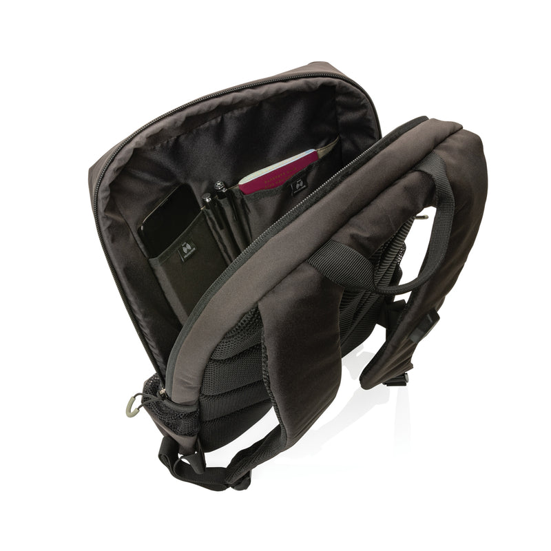Load image into Gallery viewer, Impact AWARE™ Lima 15.6-inch RFID laptop backpack by XD Xclusive, showing the black bag with multiple compartments and RFID protection.