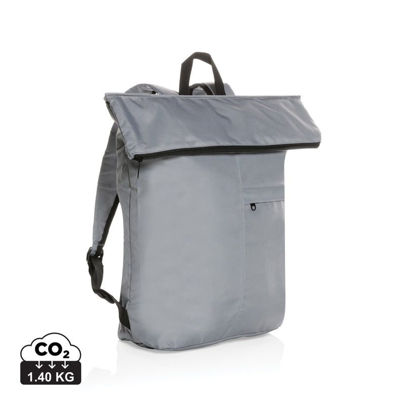 Load image into Gallery viewer, Lightweight Dillon AWARE™ RPET foldable backpack by XD Collection, shown folded in a compact form with adjustable straps.