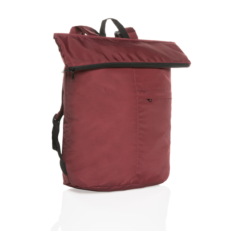 Load image into Gallery viewer, Lightweight Dillon AWARE™ RPET foldable backpack from XD Collection, shown folded and unfolded, made from recycled materials.