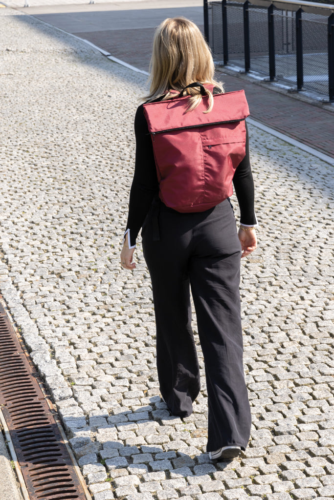 Load image into Gallery viewer, Lightweight foldable backpack from XD Collection Dillon AWARE™ RPET Bags & Travel product, shown in compact and unfolded forms.