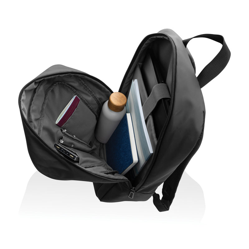 Load image into Gallery viewer, XD Xclusive Armond AWARE™ RPET 15.6-inch laptop backpack with multiple compartments and padded shoulder straps.