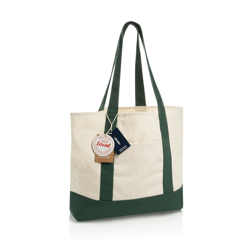 Load image into Gallery viewer, Recycled cotton tote bag by XD Xclusive from SHOP LOCAL AWARE™ collection, featuring a sturdy 350gsm design and eco-friendly style.