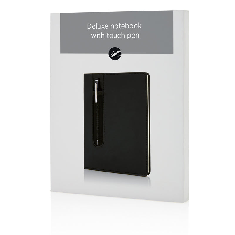 Load image into Gallery viewer, Hardcover A5 notebook with PU cover and stylus pen from XD Collection, ideal for note-taking and journaling.