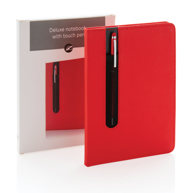 Load image into Gallery viewer, Standard hardcover PU A5 notebook with stylus pen from XD Collection, featuring a sleek design and practical writing accessories.