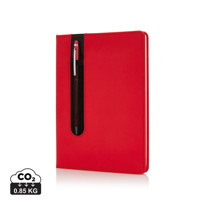 Load image into Gallery viewer, Hardcover PU A5 notebook with stylus pen from XD Collection, featuring a sleek black design and smooth texture.
