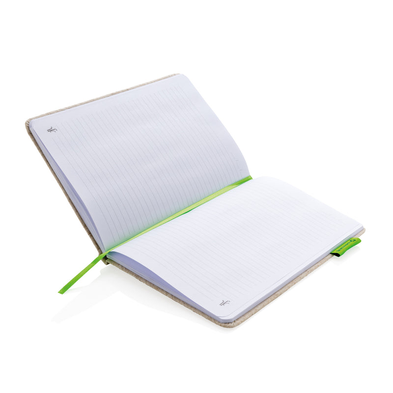 Load image into Gallery viewer, A5 jute notebook from XD Collection featuring a natural woven cover and compact size, ideal for note-taking and journaling.
