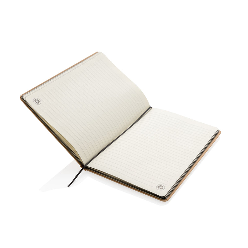 Load image into Gallery viewer, A5 kraft notebook from XD Collection with a rustic cover, open to show blank cream pages inside for note-taking or journaling.