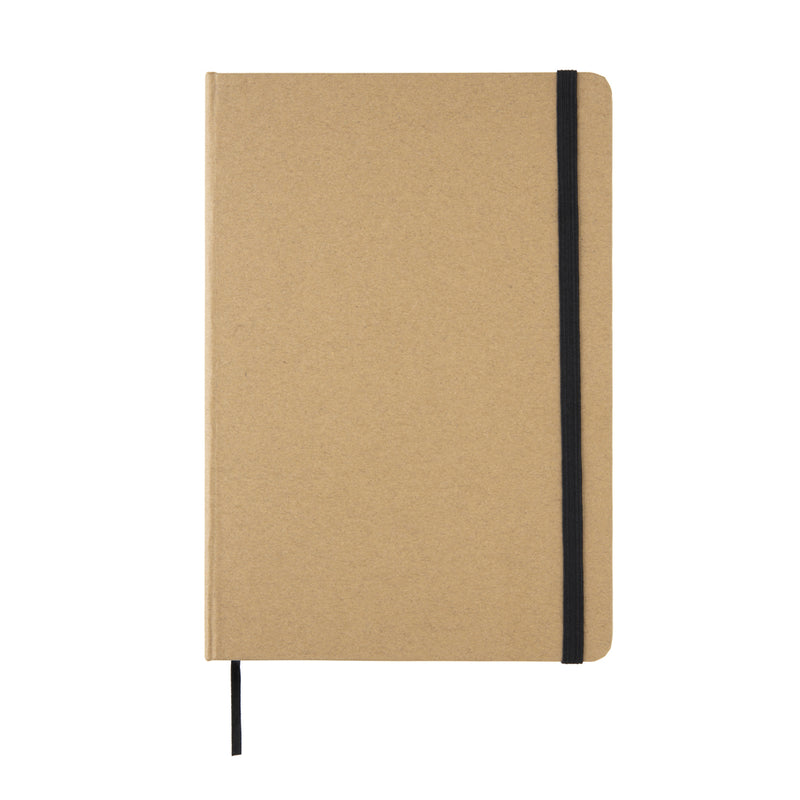 Load image into Gallery viewer, A5 kraft notebook from XD Collection with a smooth cover and elastic band closure, ideal for note-taking and journaling.