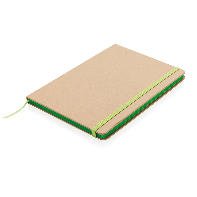 Load image into Gallery viewer, A5 kraft notebook from XD Collection with a textured kraft cover, open to show blank pages for writing or sketching.